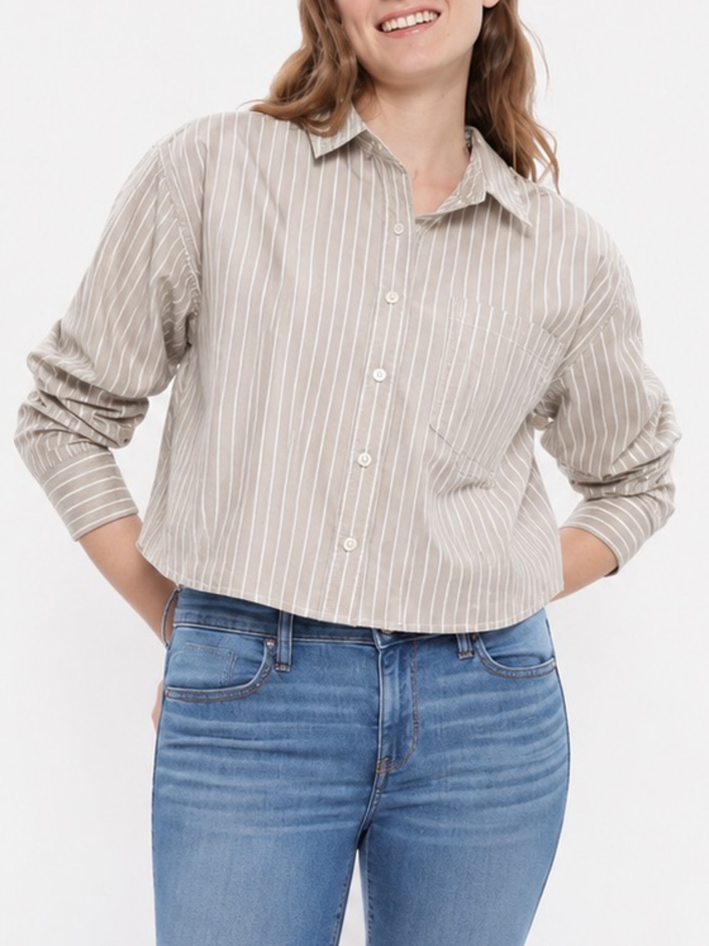 American Eagle Cropped Oxford Button Up Shirt Size XL Preppy Cotton Relaxed Fit
